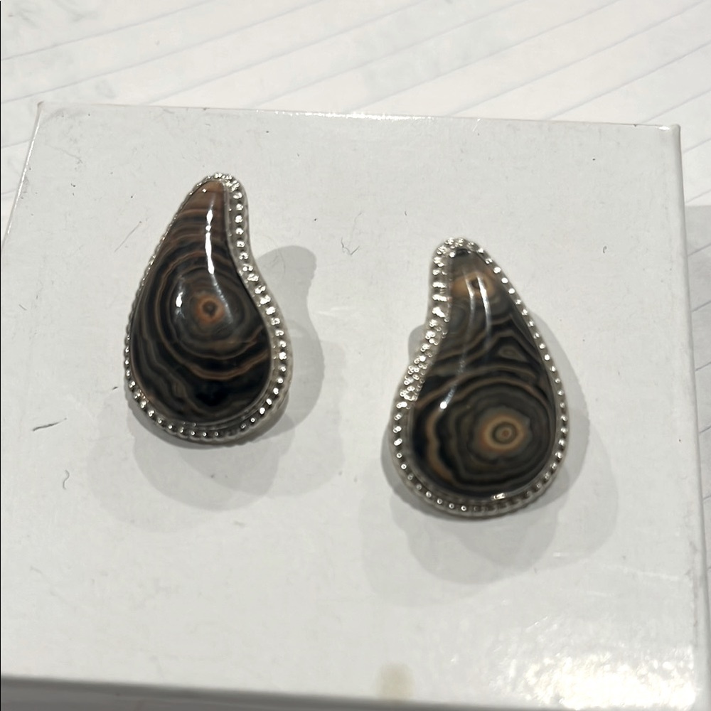Jay King DTR Sterling Silver Brown Agate Tear Drop Pierced Earrings Southwestern - Picture 3 of 5